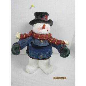 Vintage Christmas Snowman Figurine Blue Sweater Top Hat Resin Card Holder 12"